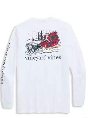 NWT Vineyard Vines Santa's Dog Sleigh White Cap Long Sleeve Unisex Tee- Size 2T